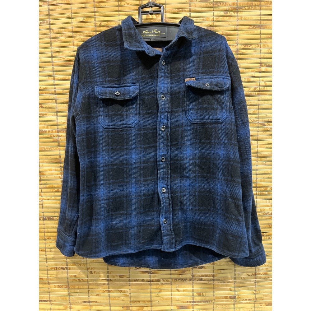Orvis Mens Flannel Shirt L  Black‎ Blue Plaid Heavyweight Cotton Outdoor Cabin